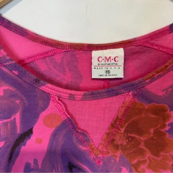 C.M.C. by Color Me Cotton Abstract Floral Cotton Top XS USA Made, Boho Artsy Y2K - Picture 5 of 6